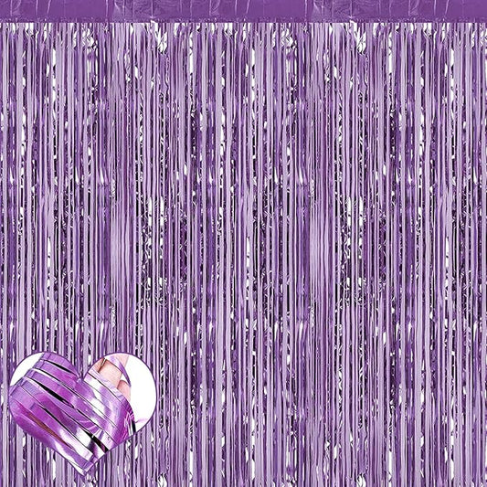 4 Pack Light Purple Fringe Curtain Backdrop, 3.2Ft x 9.8Ft Metallic Tinsel Foil Fringe Streamers Background for Photo Booth Birthday Wedding Baby Shower Carnival Easter Mother’s Day Party Decorations