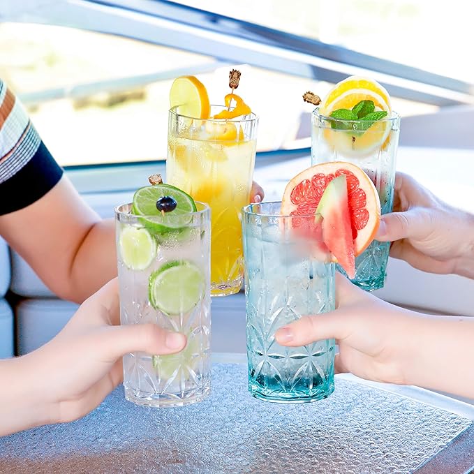 BELLAFORTE Shatterproof Tritan Tall Tumbler, Set of 4, 18oz - Myrtle Beach Drinking Glasses - Unbreakable Plastic Glasses Drinking for Gifting, Parties- BPA Free - Dishwasher Safe-Mix color