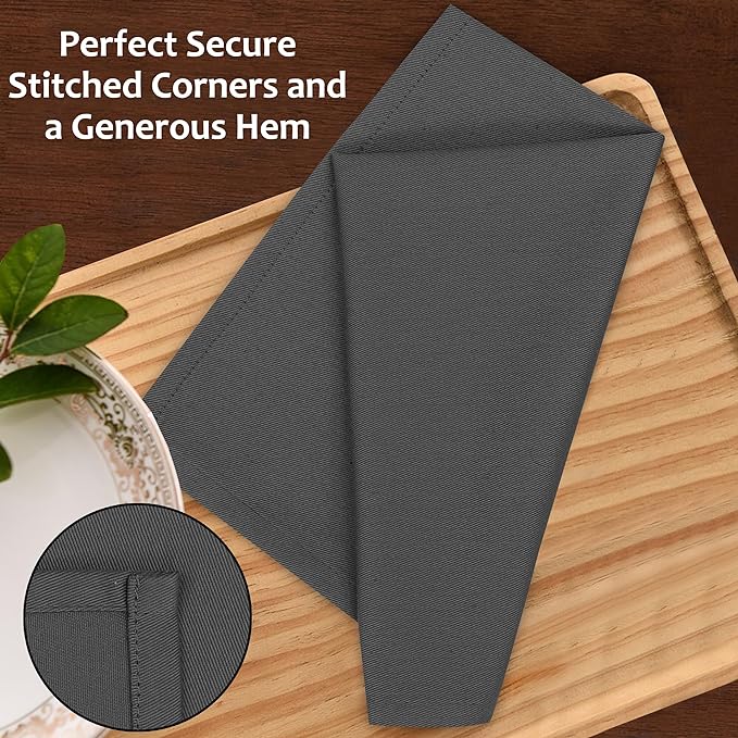 Ruvanti Cloth Napkins Set of 6, 18x18 Inches Napkins Cloth Washable, Soft, Durable, Absorbent, Cotton Blend. Table Dinner Napkins Cloth for Hotel, Lunch, Restaurant, Wedding Parties - Dark Grey
