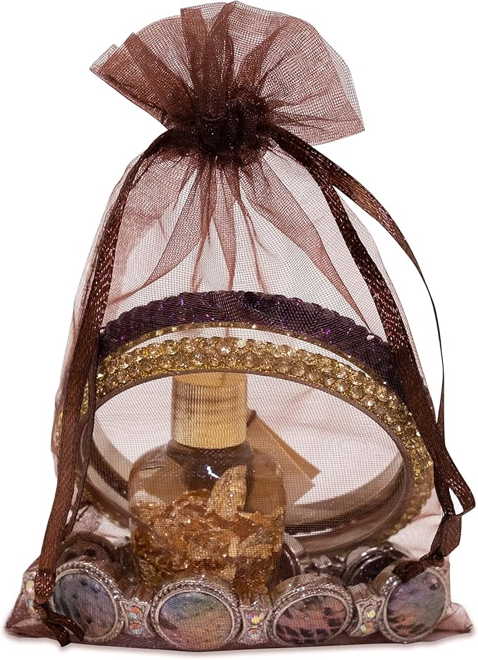 TheDisplayGuys 100-Pack 4x6 Brown Sheer Organza Gift Bags with Drawstring, Jewelry Candy Treat Wedding Party Favors Mesh Pouch