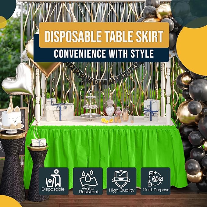 Exquisite Ruffle Table Skirt Lime Green 2 Pack 14 Ft Long Table Skirts for Rectangle Tables 6ft Plus or Round Tables Skirts with Adhesive Strip for Gender Reveal Decor & Happy Birthday Parties