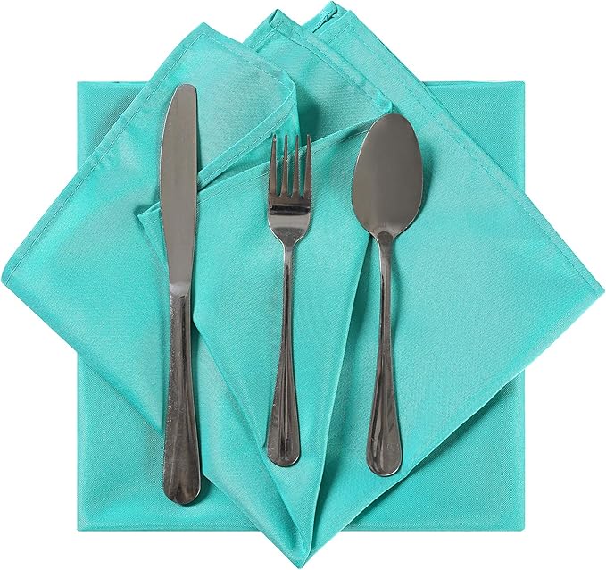 Cloth Napkins 20x20 inch Washable Polyester Dinner Napkins Soft Table Napkins for Wedding Party Dining Banquet(Turquoise,12PCS)