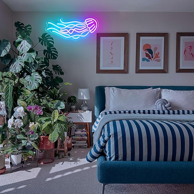 Jellyfish Neon Sign LED Ocean Neon Light for Bar Bedroom Party Dorm Wall Decor USB Pink Jelly Fish Night Light Kids Gifts