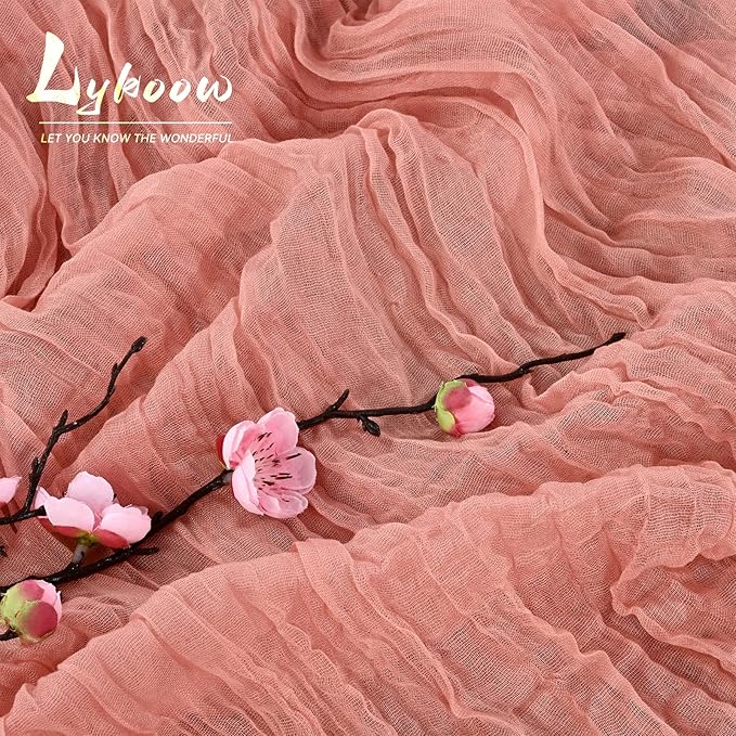 5 Packs Cheesecloth Runner Peach Coral, 35x120 Inch Rustic Gauze Boho Wedding Decoration, 10Ft Table Cloth for Party Bridal Shower