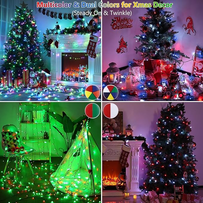 Color Changing Christmas String Lights, 115ft 300 LED Christmas Lights Outdoor with Remote, Plug in RGB String Lights - Red White Lights for Home Yard Garden Indoor Outdoor Decorations