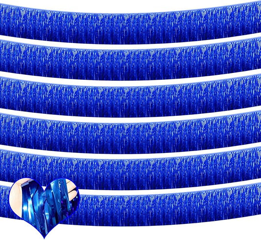 6 Pack 10 Feet Foil Fringe Garland Metallic Tinsel Banner Wall Hanging Curtain Streamers Backdrop for Parade Floats Bachelorette Wedding Birthday Party Thanksgiving Christmas Decorations(Blue)