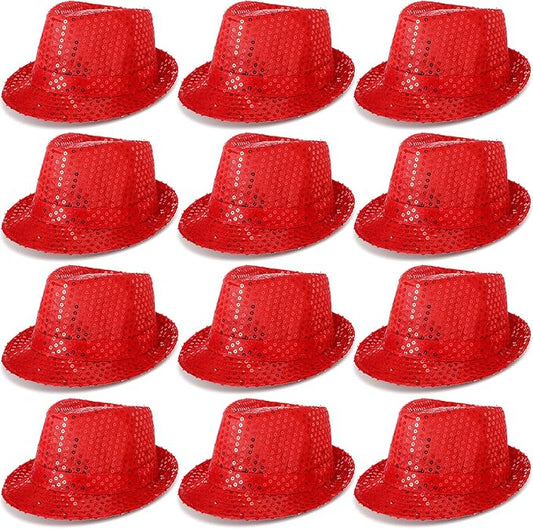 Janmercy 12 Pieces Western Sequin Hat Glitter Solid Color Dance Hat Retro Disco Unisex Costume Cap for Party Props Supplies