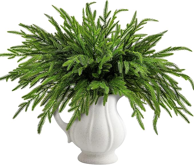 10 Pcs Christmas Norfolk Pine Branches, 19" Extra Length Artificial Xmas Branches Plants Pine Needles, Fake Greenery Norfolk Pines Stems Sprigs for DIY Craft Garland Home Garden Decor