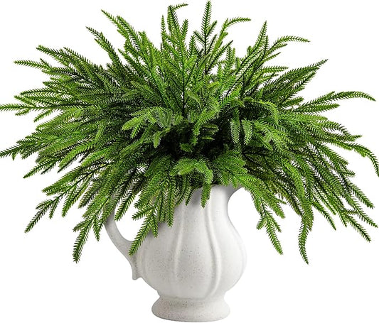 10 Pcs Christmas Norfolk Pine Branches, 19" Extra Length Artificial Xmas Branches Plants Pine Needles, Fake Greenery Norfolk Pines Stems Sprigs for DIY Craft Garland Home Garden Decor