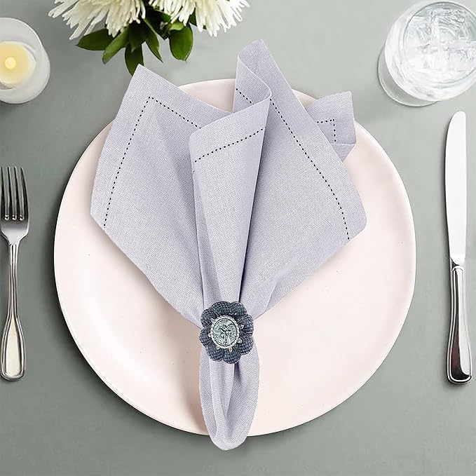 Ruvanti Premium Linen Napkins Set of 6-20x20 Inch, Classic Hemstitch, Mitered Corner Cloth Napkins ‎‎- Soft, Elegant Dinner Napkins Cloth Washable for Weddings, Parties, Everyday Use - Lavender Grey