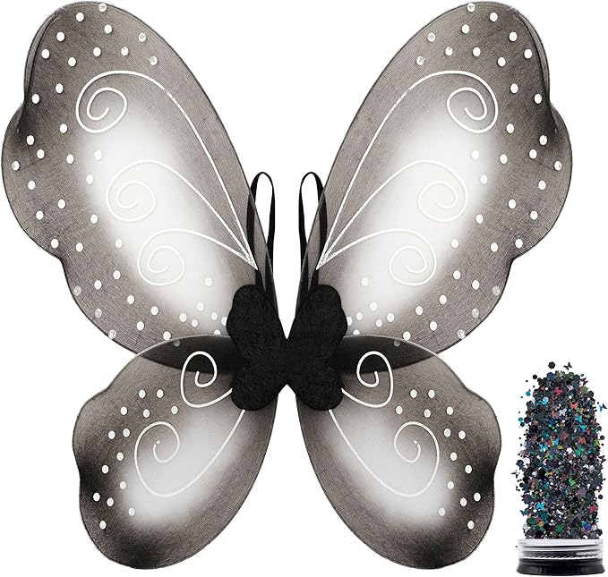Funcredible Butterfly Wings with Chunky Glitter - Butterfly Costume - Fairy Wings Costume Set - Fairy Costume for Woman