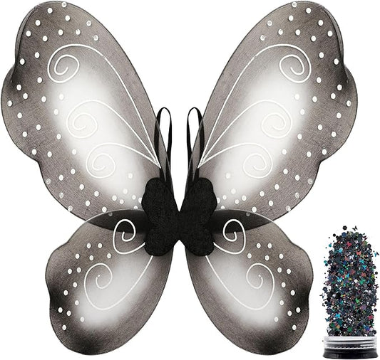 Funcredible Butterfly Wings with Chunky Glitter - Butterfly Costume - Fairy Wings Costume Set - Fairy Costume for Woman