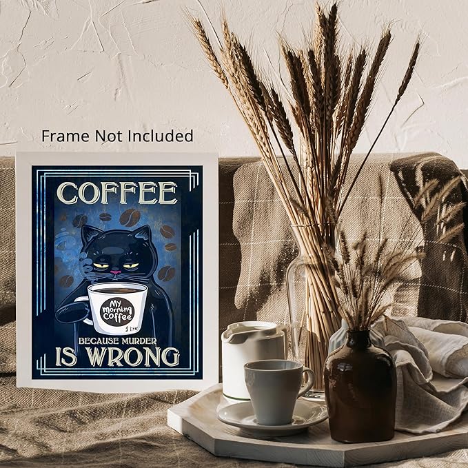Posterizer 1 pcs - Funny Black Cat - For Cat and Coffee Lovers - Art for Animal Lovers - Kitchen & Bar Art - Gifts for Women - Living Room Bedroom Decor - 16x20 unframed wall art