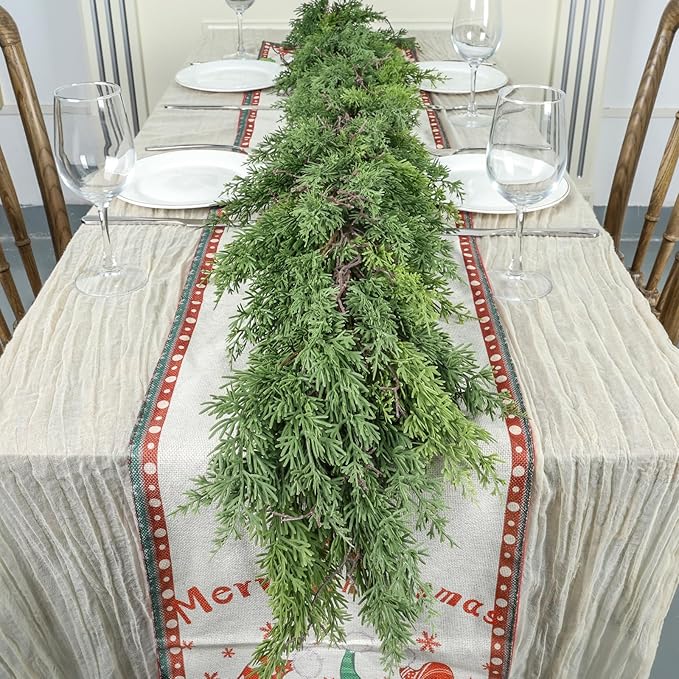 Artgar 6 Ft Christmas Cedar Garland - Realistic Greenery Cypress Garlands - Real Touch Artificial Pine Garland Christmas Decorations for Outdoor Home Dining Table Mantel Stair Porch Winter Xmas Decor