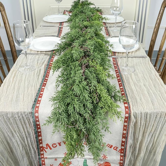 Artgar 6 Ft Christmas Cedar Garland - Realistic Greenery Cypress Garlands - Real Touch Artificial Pine Garland Christmas Decorations for Outdoor Home Dining Table Mantel Stair Porch Winter Xmas Decor