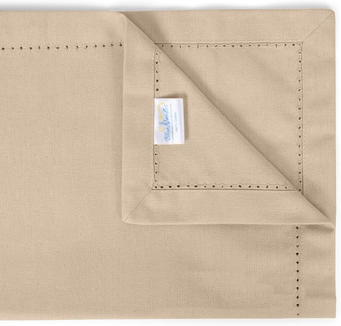 Blue Needles Set of 12 Hemstitch Linen Napkins 100% Cotton Beige Cloth Dinner Napkins 18x18 inches, Soft, Reusable, Absorbent, Washable, Ideal for Fall Thanksgiving Events, Parties & Everyday Use