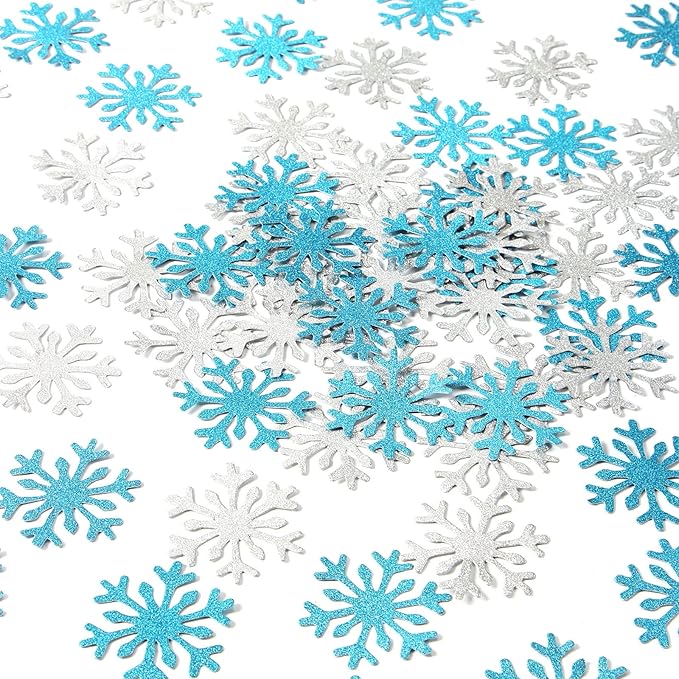 Snowflake Teal Silver Party-Decorations Frozen Confetti - 100pcs Glitter Paper decor Teal Blue Silver Christmas Table Confetti,Winter Wonderland Birthday Party Supplies New Year Decor Lasting Surprise