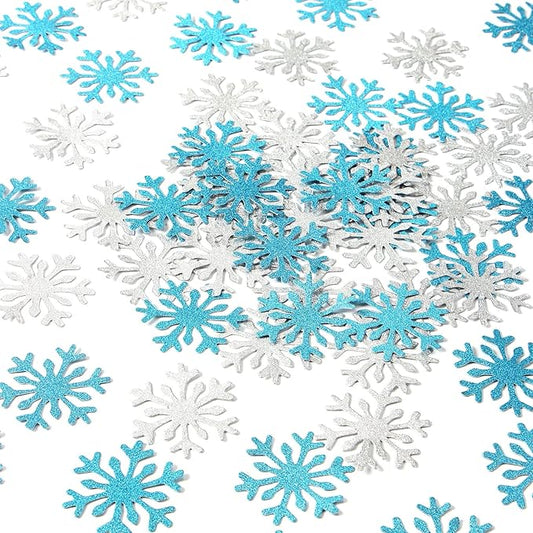Snowflake Teal Silver Party-Decorations Frozen Confetti - 100pcs Glitter Paper decor Teal Blue Silver Christmas Table Confetti,Winter Wonderland Birthday Party Supplies New Year Decor Lasting Surprise