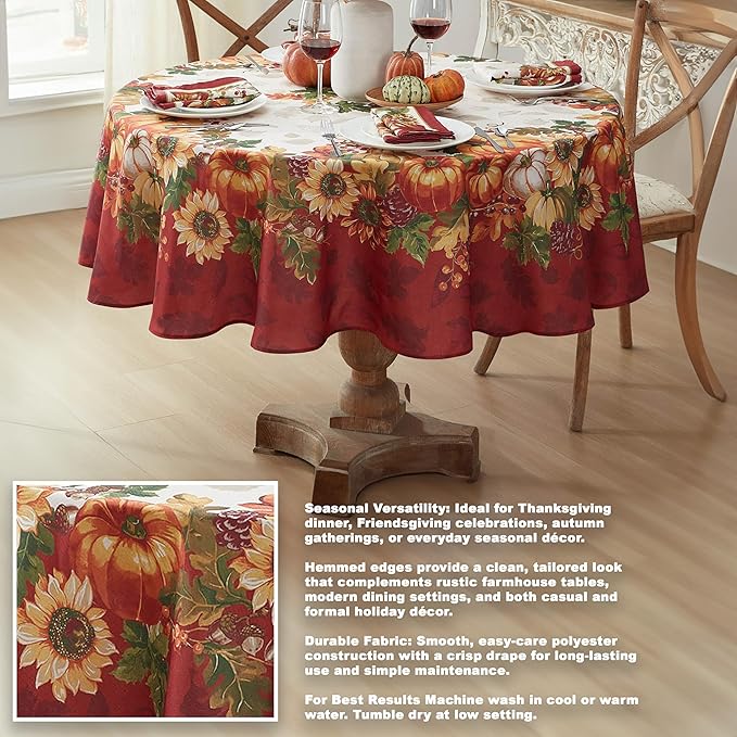 Newbridge Thanksgiving Autumn's Bounty Bordered Fabric Placemats, Bountiful Farm Pumpkin Fall Harvest Multicolor Easy Care for Holiday Party, Set of 4 Place Mats