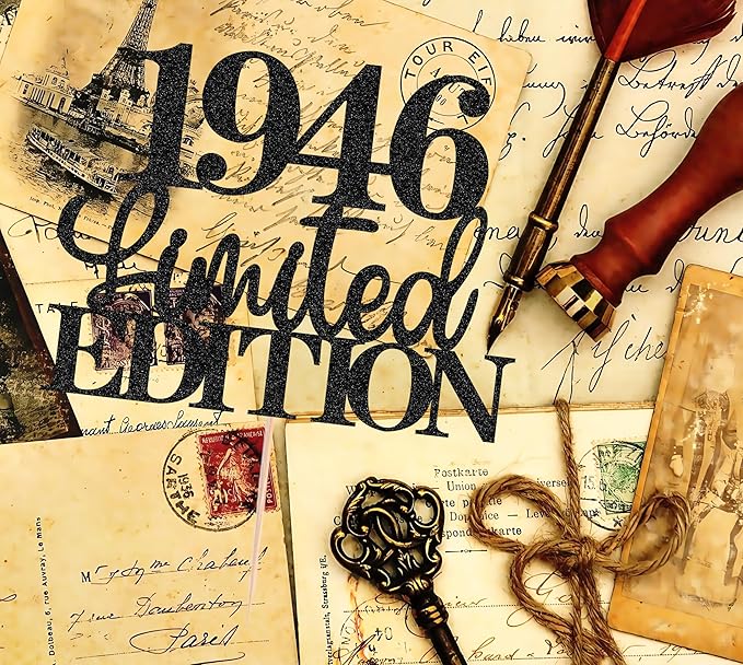 Limited EDITION 1946 Cake Topper - Black Glitter Happy 79th Birthday Party Cake Decoration Supplies, Cheer to 79 Years Cake Bunting Decor for 79th Birthday Party Photo Booth Props