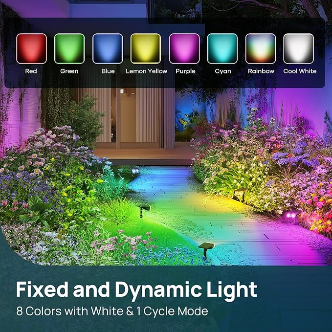 Linkind RGB Christmas Solar Lights Outdoor Waterproof IP67 StarRay Color Changing Spot Lights Outdoor for Yard Garden Pathway Holiday Christmas Decorations (Multicolor, 4 Pack)