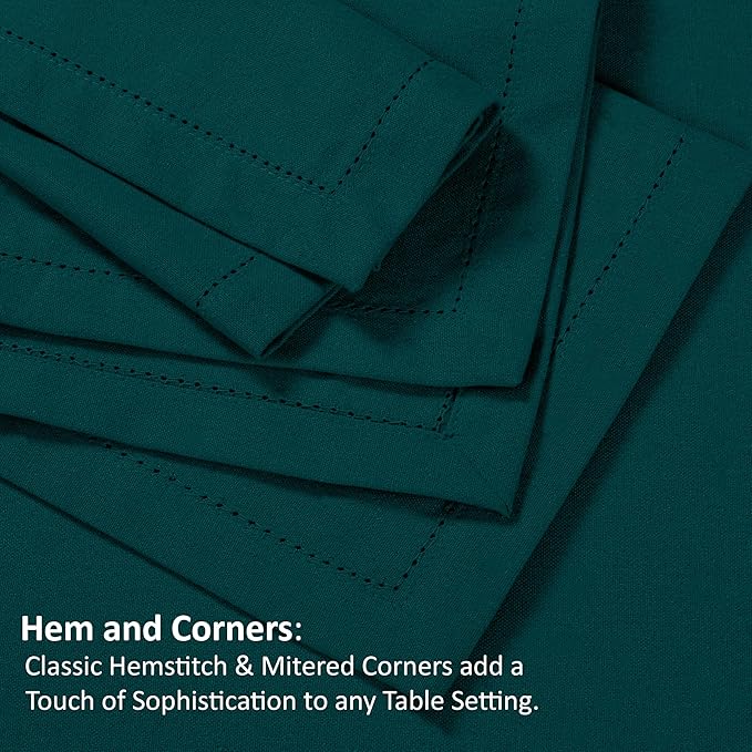 Ruvanti Premium Linen Napkins Set of 12-20x20 Inch, Classic Hemstitch, Mitered Corner Cloth Napkins ‎‎- Soft, Elegant Dinner Napkins Cloth Washable for Weddings, Parties, Everyday Use - Teal