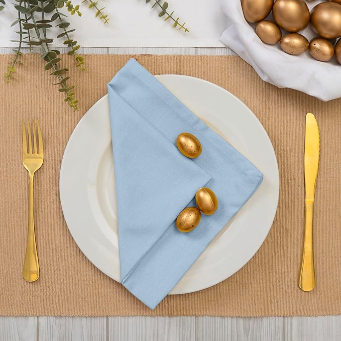 Blue Needles Solid Cloth Napkins Set of 12 Ice Blue 100% Cotton Dinner Napkins 18x18 inches - Soft, Reusable, Absorbent & Washable Fall Thanksgiving Linen, Ideal for Events, Parties & Everyday Use