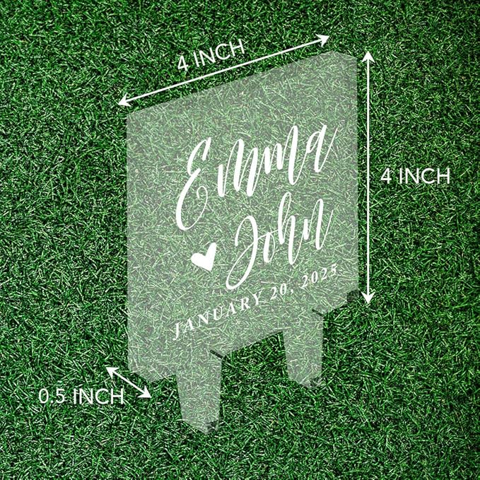 Andaz Press Large Script With Date Custom Wedding Cake Topper, Acrylic Square Personalized Couple Cake Topper