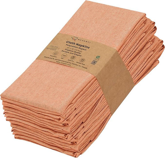 Ruvanti Cloth Napkins Set of 12, 18x18 Reusable Napkins Cloth Washable, Soft & Durable Table Napkin, Poly Cotton Fabric Dinner Napkins for Parties, Christmas, Thanksgiving, Weddings - Orange Peel