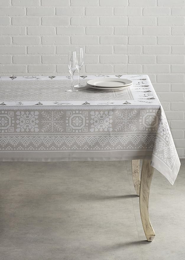 Maison d' Hermine Table Cloth Square Table 100% Cotton 60 x 60 Inches Fall Tablecloth Reusable Everyday Use for Thanksgiving Christmas Decorations Dining Farmhouse Party (Cozy Christmas)