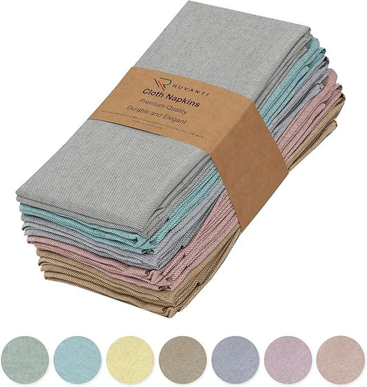 Ruvanti Cloth Napkins Set of 12, 18x18 Reusable Napkins Cloth Washable, Soft & Durable Table Napkin, Poly Cotton Fabric Dinner Napkins for Parties, Christmas, Thanksgiving, Weddings - Multicolor