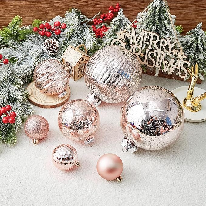 Large Christmas Ball Ornaments, Oversized Shatterproof Plastic Decorative Hanging Mercury Ornaments Ball for Xmas Holiday Party Decorations (Rose Gold, 6.0")