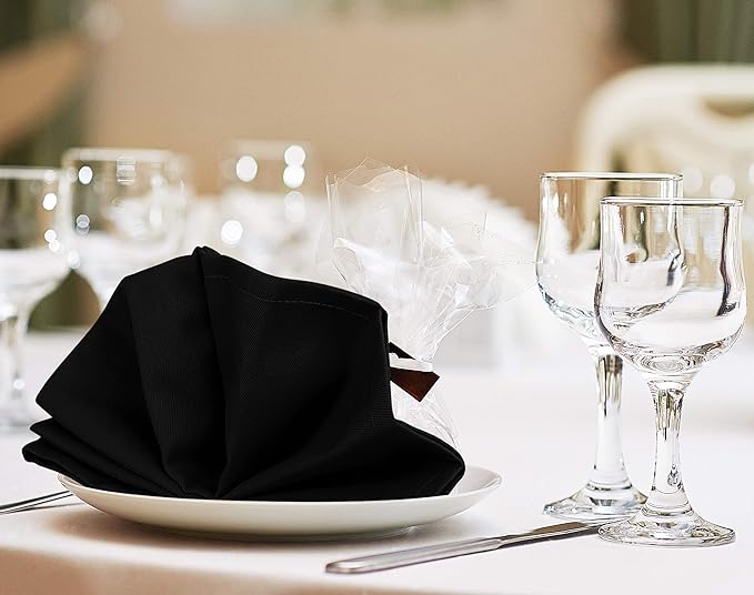Utopia Kitchen Black Cloth Napkins [12 Pack, 20x20 Inch] Absorbent Cotton Blend Washable and Reusable for Dinner, Restaurant, Lunch, Wedding and Hotel
