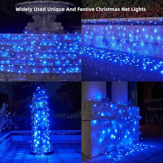 Led Christmas Net Lights Blue Outdoor Christmas Lights 160LED 5ftx7ft, Waterproof Outdoor Indoor Fairy Mesh Net Light for Xmas Party, Yard, Patio, Trees, Shrubs, Bushes Decorations