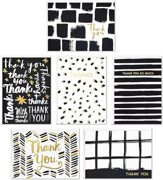 Hallmark Thank You Cards Assortment, Artistic Black and White (24 Cards with Envelopes for Baby Showers, Wedding, Bridal Showers, All Occasion)
