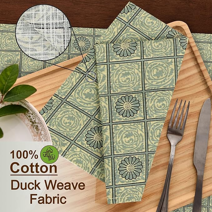 RUVANTI Cloth Napkins Set of 12 Cotton 100%, 18x18 Inches Napkins Cloth Washable, Soft, Absorbent. Cotton Napkins for Parties, Christmas, Thanksgiving, Weddings, Dinner Napkins Cloth - Floral Tiles