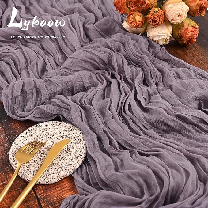 5 Packs Cheesecloth Table Runner Grape, 10Ft Rustic Gauze Boho Wedding Table Runner Decoration, Wedding Table Decor Table Cloth for Wedding Party Bridal Shower Table,35x120 inch