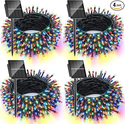 Solar Christmas Lights Outdoor, 4 Pack Solar String Lights Outdoor Waterproof, 100 LED, 8 Modes Christmas String Lights for Outside Christmas Decorations Patio Yard Tree Garden(Multicolor)