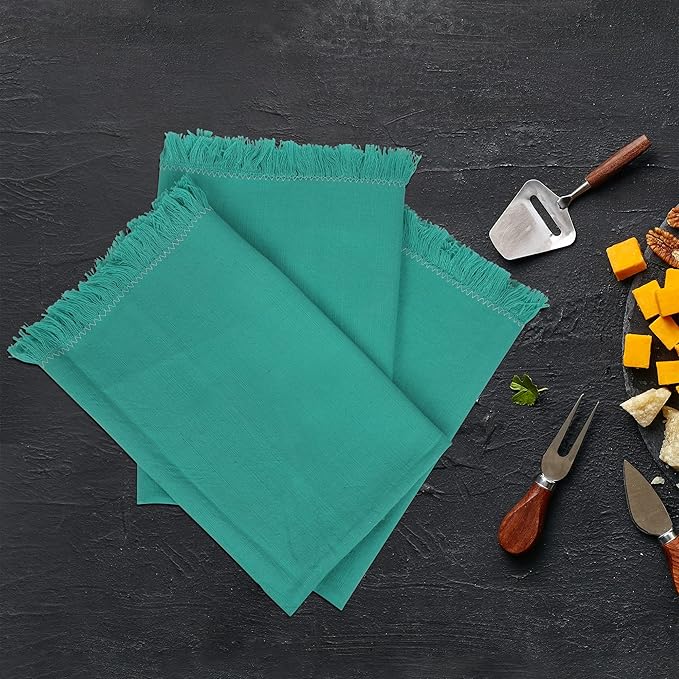 Dinner Cloth Napkins Set of 12, Premium Cotton 20x20 Inches Highly Absorbent, Hotel Quality Reusable & Washable Dinner Napkins with Fringe Corner Napkins for Home & Weddings - Spring Green