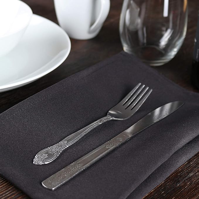 Arkwright Restaurant Cloth Napkins - (Pack of 25) Spun Polyester Dinner Napkin with Hemmed Edges - Ideal for Dinner, Wedding, Party, Banquet, Kitchen, 20 x 20 in, Black