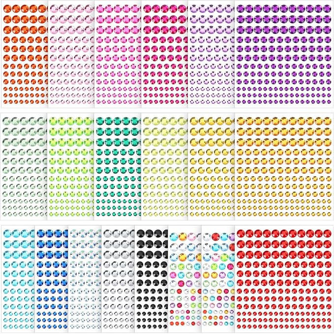 3300 Pcs 4 Sizes Self Adhesive Face Rhinestones Gems Stickers Bling Stick on Jewels for Hair Face Body Makeup DIY Craft, Card Decorations