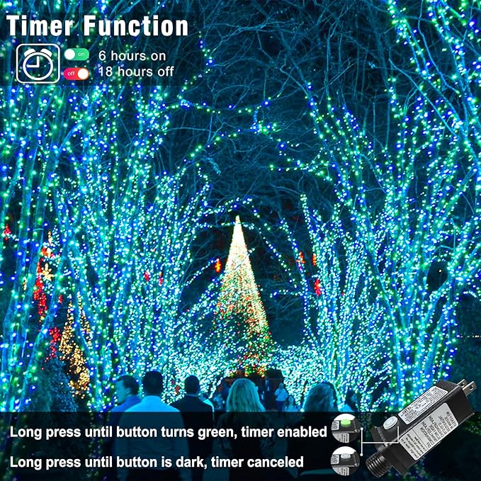 100FT 300 LED Christmas Lights Outdoor, Plug in Christmas String Lights Indoor, Waterproof & 8 Modes & Timer Function, Connectable Fairy Twinkle Light for Home Yard Garden Decorations, Blue Green