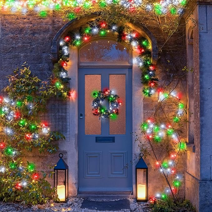 100FT 300 LED Christmas Lights Outdoor, Plug in Christmas String Lights Indoor, Waterproof & 8 Modes & Timer Function, Connectable Fairy Twinkle Light for Bedroom Patio Xmas Decor, Red White Green