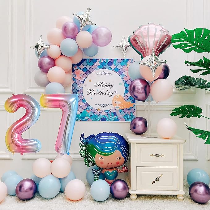 Smlpuame 40 Inch Number Balloons 0-9 Rainbow Gradient Large Number 27 Balloons, Digital Balloons for Birthday Party Celebration Decorations, Helium Foil Number Balloons for Wedding Anniversary