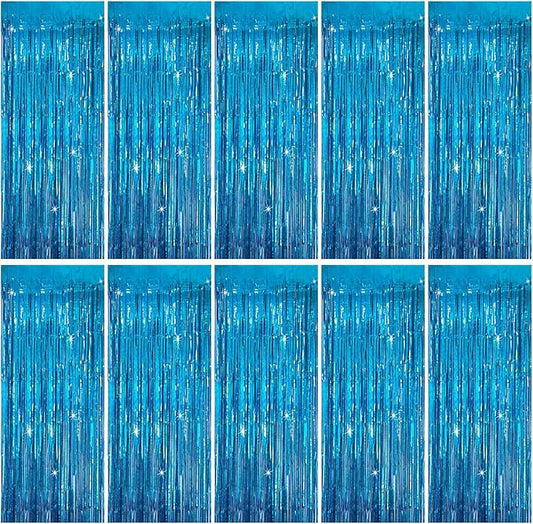 Tinsel Curtain Party Backdrop Blue Birthday Party Decorations 10 Packs Glitter Foil Fringe Curtain Party Decor Streamers Photo Booth for Birthday Christmas Wedding Halloween Graduation Decorations