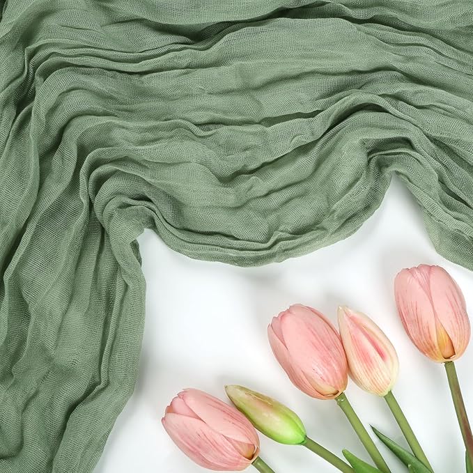 12 Pack Sage Green Cheesecloth Table Runner 10FT Boho Cheese Cloths Gauze Fabric Table Runners 120 Inch Rustic Sheer for Wedding Birthday Party Baby Shower Centerpiece Home Decorations