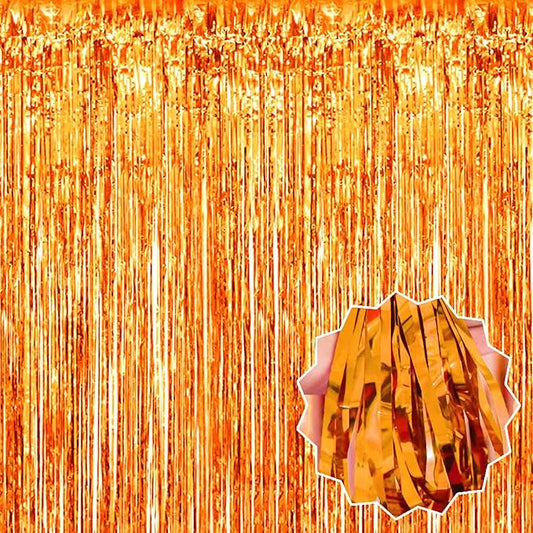 6 Pack Orange Foil Fringe Curtains Backdrop, 3.28 x 9.8 Ft Metallic Streamers Tinsel Curtains Background for Photo Booth, Birthday, Halloween, Christmas, Thanksgiving, New Year Party Decorations