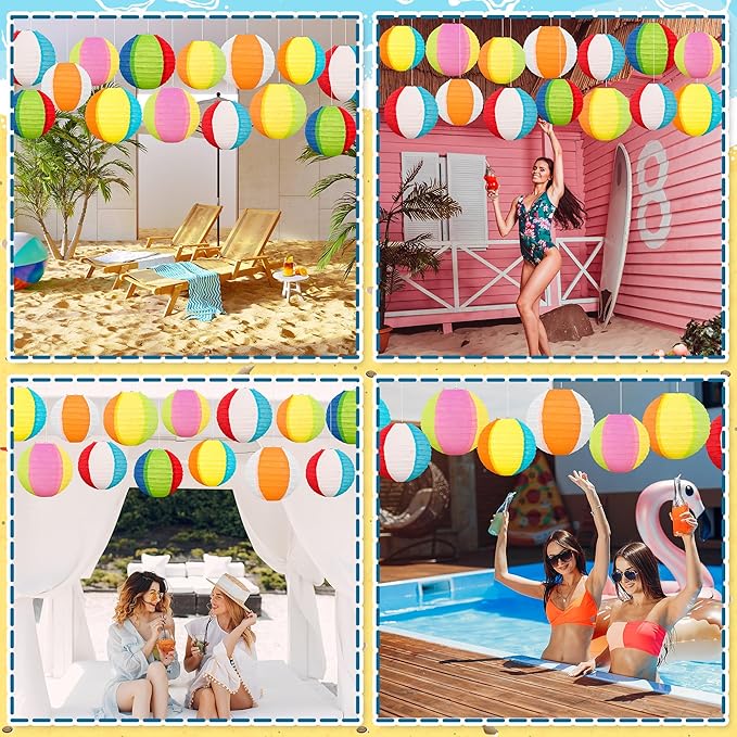 ‎Renbuzhu 15Pcs Pool Party Decorations Beach Ball Paper Lanterns - Summer Luau Themed Hanging Decor for Home Birthday Outdoor Indoor