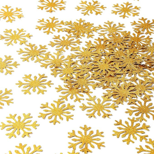 Gold Snowflake Party-Decorations Christmas Confetti - 100pcs Glitter Paper decor Table Confetti,Winter Wonderland Birthday Party Supplies New Year Decor Lasting Surprise