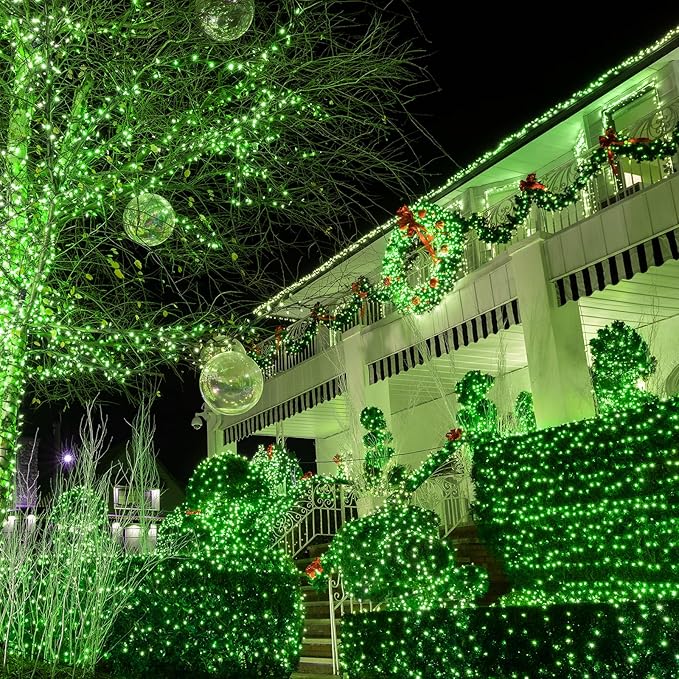 MEHOFOND 105ft 300 LED String Lights - Green LED, 8 Modes, Waterproof, Plug-in, Indoor/Outdoor, Christmas & Halloween Decorations